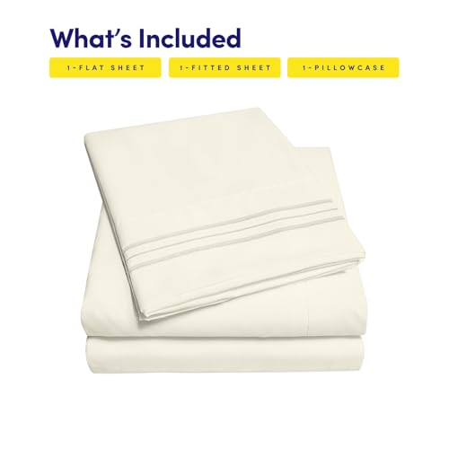 Image of 1500 Supreme Collection Twin XL Sheet Sets Ivory - 3 Piece Bed Sheets and Pillowcase Set for Twin XL Mattress - Extra Soft, Elastic Corner Straps, Deep Pocket Sheets, Twin XL Ivory