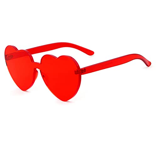 Ggpyyon Lunettes de soleil en forme de cœur sans monture transparentes en forme de cœur pour adolescentes, filles, hommes, femmes, Rouge, Taille unique Cover