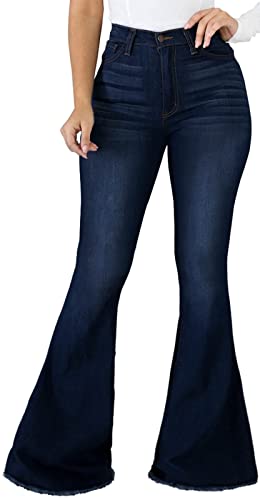 Lachmose Women Bell Bottom Jeans Elastic High Waist Flared Jean Denim Pants