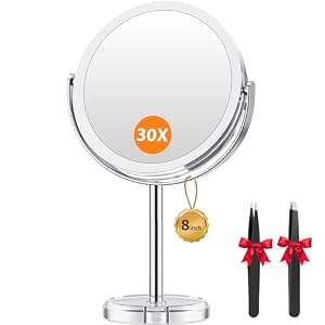 Auxmir 8" Kosmetikspiegel mit Vergrößerung, 30X/1X Doppelseitig Schminkspiegel, 20cm Extra Großer Tischspiegel mit 360°Rotation, Abnehmbar HD Vergrößerungsspiegel für Make-up Rasur Augenbrauen & Reise