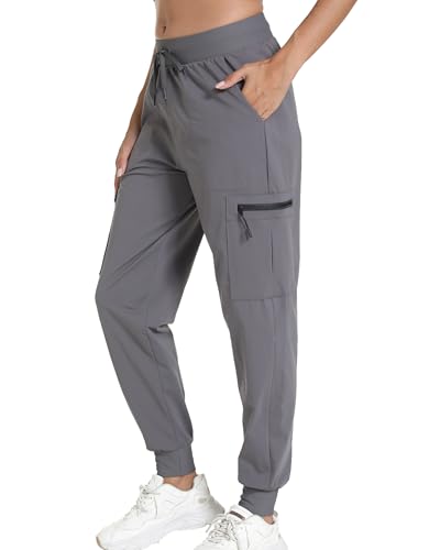 Image of Women's Joggers with Pockets, Hiking Cargo Water Resistant Lightweight Pants for Women Workout Athletic Travel Camping