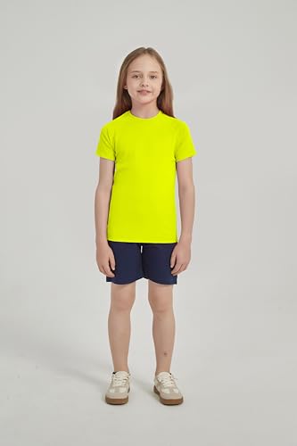 Image of 5-14Y Boys Girls Rash Guard UPF 50+ Short Sleeve Kids Neon Swim Shirts | Unisex UV Sun Protection Shirts,Quick Dry Kids Rash Guard, Boys Girls Neon Swim Shirts,Teen Rash Guard Swimsuit