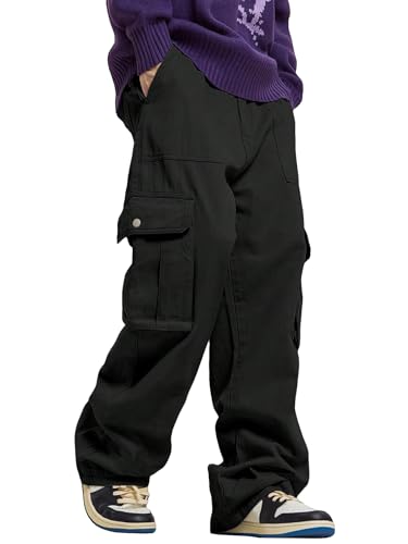 GORGLITTER Men's Cargo Pants Drawstring Elastic Waist Flap Pockets Baggy Pants Streetwear