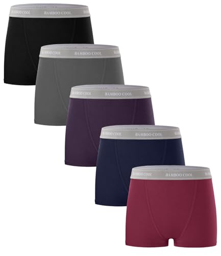 Image of BAMBOO COOL Womens Boy Shorts Underwear Full Coverage High Waist Boxer Briefs Panties for Women 5 Pack