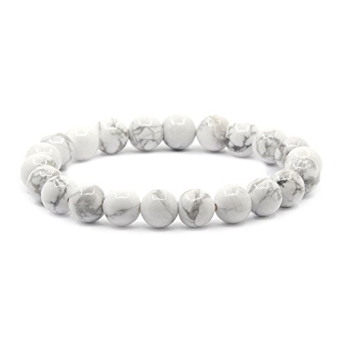 Justinstones Natural White Howlite Gemstone 8mm Round Beads Stretch Bracelet 7 Inch Unisex