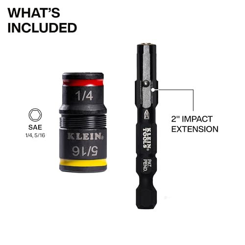 Image of Klein Tools 32931 3-in-1 SAE Impact Socket Set, 1 Flip Socket with 1 /4 and 5 /16 Nut Driver Sizes and 1 /4-Inch Bit Holder, Impact Rated 2-Inch Shaft