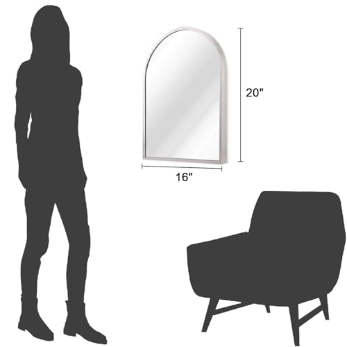 Image of Arched Bathroom Mirror, 20 inchx16 inch Arch Metal Framed Mirror for Wall, Decor Vanity Mirrors for Living Room Bedroom Entryway Silver