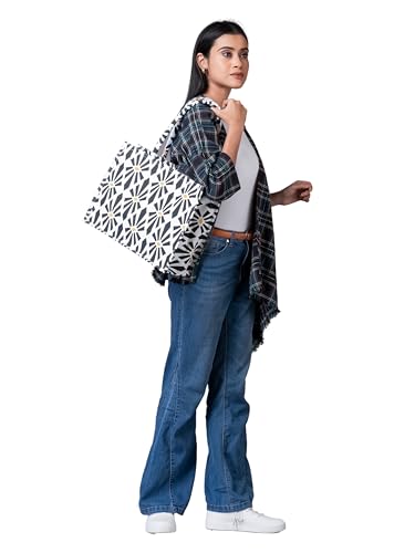 Image of AQVA Canvas Handbag Shopping Tote Bag for Women with Strap Stylish Multipurpose Handbag with Zip Closure for Work, Travelling, Shopping