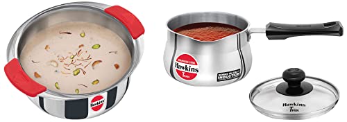 Image of Hawkins Tri-Ply Stainless Steel Induction Compatible Metro Patila, 2.5 Litre & Stainless Steel Induction Compatible TPan with Glass Lid, 1.5 Litre, 4.7 mm