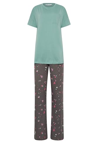 Image of Long Tall Sally - Lts Tall Green Cherry & Bow Print Cotton Pyjama Set - Women's