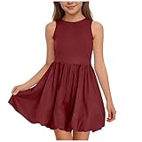Girls A-Line Puffy Mini Dress, Sleeveless Casual Summer Crewneck Swing Cute Beach Sundresses for 4-14 Years