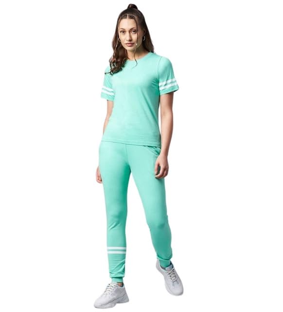 naughty galz Generic Women's Cotton Striped Short Sleeve Tracksuit (Green, S)-PID65505-picture-28