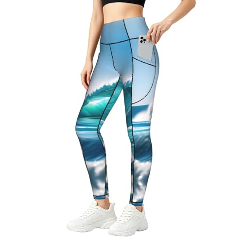 Legging fitness doux anti-irritation à motif vague transparent avec poches de sport