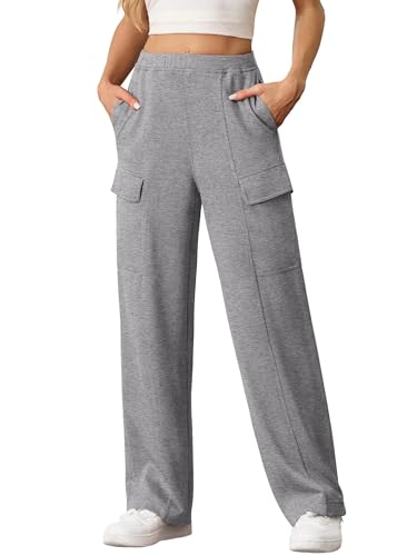 QIXING Cargo Jogginghose Damen Baggy Lässige Weite Hose Herbst Winter 2024 Bequeme Sweatpants Einfarbige Sweathose mit Taschen(Dunkelgrau, M) QIXING Cargo Jogginghose Damen Baggy Lässige Weite Hose Herbst Winter 2024 Bequeme Sweatpants Einfarbige Sweathose mit Taschen(Dunkelgrau, M)