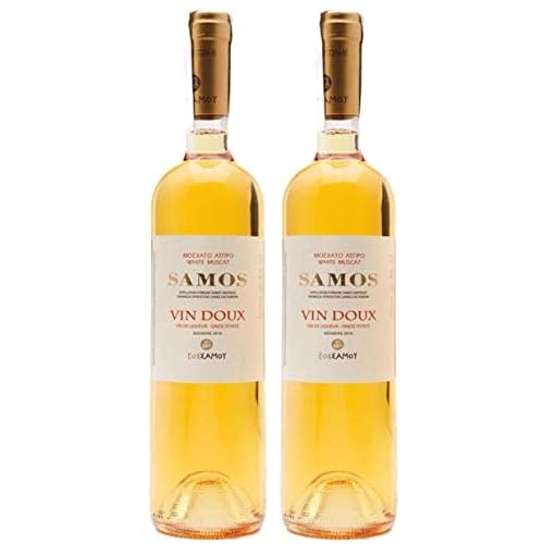 Samos Wein Vin Doux 2x 0,75l Likörwein weiß süß P.D.O. | 15% Vol. | Samos Wein | + 1 x 20ml Olivenöl"ElaioGi" aus Griechenland