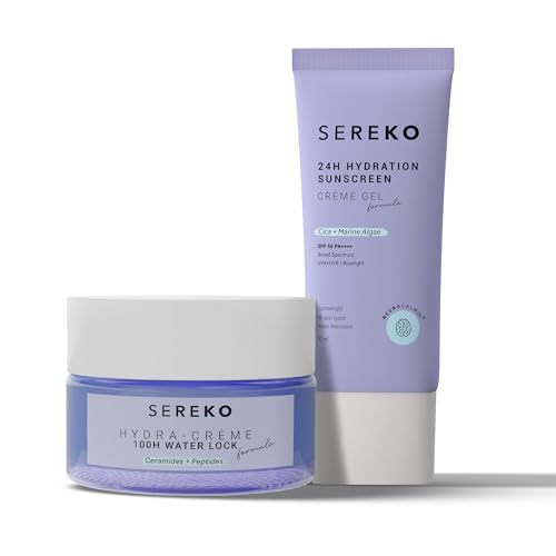 SEREKO Barrier-Boosting Hydration Duo Combo, Hydra Ceramide & Peptide Moisturizer, Skin Barrier Repair Cream & SPF 50 Sunscreen Gel No White Cast, For Men & Women, All Skin Type, 100ml