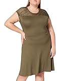 Knielanges Kleid mit Spitzeneinsatz am Rundhalsausschnitt und kurzen Ärmeln