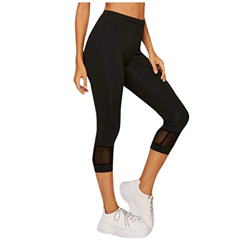 KUKICAT Women Hollow Out Splice Tight Fitness Leggings Yoga Cropped Pants Trousers Black
