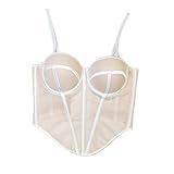 LIUYUYOUGO Corset De Vestir Top De Corsé Con Corpiño De Malla Para Mujer Body Transparente Con Contraste De Colores Corsés Sexys Con Tirantes Finos Camisola Push Up Tops Cortos Con Ballenas Camis
