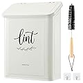 PERFNIQUE Magnetic Lint Bin for Laundry Room with Lint Brush, Wall Mounted Lint Holder Trash can with lid for Dryer, Modern Farmhouse Rustic Metal Laundry Room Storage Organization and Decor(White)