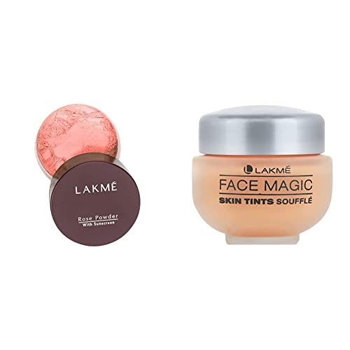 Image of LAKME Rose Face Powder, Warm Pink, 40g And LAKME Face Magic Souffle, Shell, 30ml