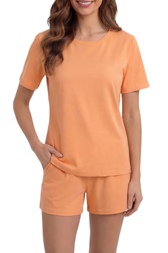 Image of LUBOT Pajamas for Women Set Bamboo Viscose with Cotton Cooling Soft 2 Piece PJ Sets Short Sleeve Nightwear S-2XL