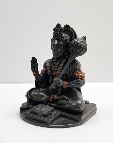 Image of Yadava Lord Hanuman Ji Idol for Home Temple & Car Dashboard | Bajrangbali Murti Reading Ramayana | Spiritual God Statue for Protection, Strength & Devotion (Black)