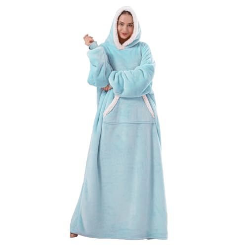 Übergroß Blanket Hoodie Decke mit Ärmeln ‌Erwachsene Oversized Tragbare Decke zum Anziehen‌ Riesen Hoodie als Geschenk für Mutter(XXL,Blau)