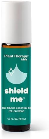 Plant Therapy KidSafe Shield Me (Formerly Ban the Bugs) Synergy Pre-Diluted Essential Oil Roll-On. Blend of: Citronella, Grapefruit, Geranium Bourbon, Rosalina and Patchouli. 10 ml (1/3 oz).