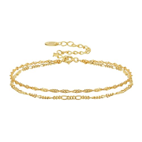 Bracelet double rangs argent 925 maille Figaro Singapour bijoux femme fantaisie