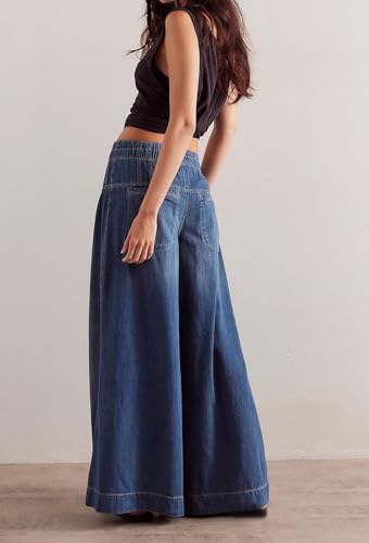 loveimgs Women Y2k Pleated Baggy Jeans Elastic Waist Wide Leg Denim Pants Palazzo Cargo Barrel Jeans Drawstring2