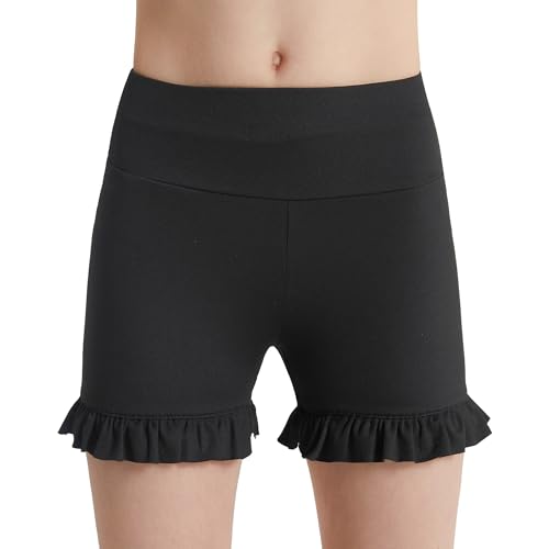 DIPUG Girls Athletic Shorts Ruffle High Waisted Dance Gymnastics Yoga Shorts for Kids，Age 4-13Y