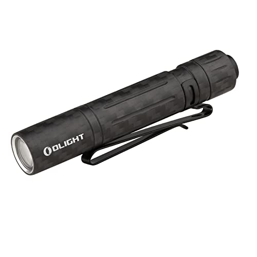 OLIGHT I3T EOS 180 Lumens Dual-Output Slim EDC Flashlight for Camping and Hiking, Tail Switch Flashlight with AAA Battery(Carbon Fiber)