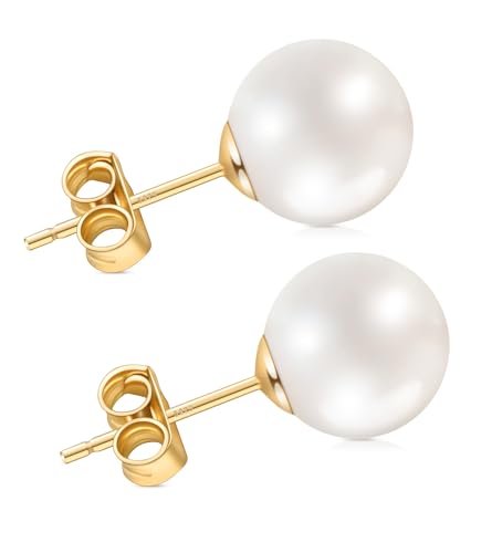 HAINBAG 9mm Pearl Earrings for Women, Handpicked Freshwater Pearl Stud Earrings Hypoallergenic Silver Post Earrings Studs
