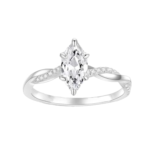 Infinity Twist Marquise Cut Moissanite Engagement Ring Set for Women, 1.0 Carats Center Moissanite Wedding Ring Sets Infinity Moissanite Bridal Ring Set Promise Ring Platinum Plated Silver3