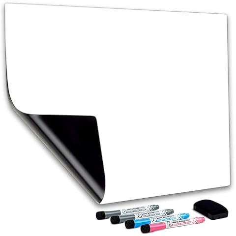 CUHIOY Magnetic Whiteboard Sheets 20" x 12" for Fridge, Easy to Clean Refrigerator Magnet Dry Erase White Board, Idea for Family Planner Organiser to Do List Grocery List with 4 Marker Pens & Eraser Cover