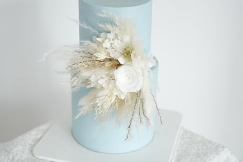 Decoración floral seca para pastel de boda blanco miniatura 2
