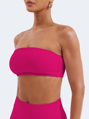 Image of YEOREO Strapless Bandeau Sports Bra for Workout Seamless Tube Top Gym Padded Wireless Bra