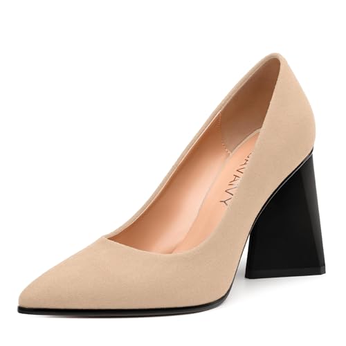 Women's Pumps, Pointed Closed Toe Chunky High Heels, Fashion Solid High Heel Shoes for Women