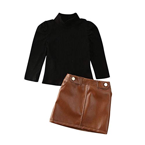 Girls Outfits&Set,Baby Girl Outfit Long Sleeve Solid Color Knit T-Shirt Top ?Mini Skirt Dress,for Easter Day Child Clothes Gifts(Black,12-18 Month)