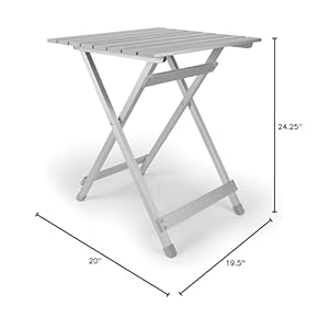 Camco Large Aluminum Side Table Features Easy Setup Supports Up to 110lbs 195 L x 20 W x 2425 H Great for Camping RVing More Folds to 2 W for RV Storage and Organization 51891