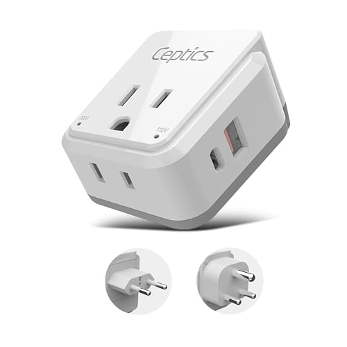 Image of Ceptics Travel Adapter India to Maldives Power Plug Adapter Travel Set, 20W PD & QC, Dual USB & USB-C 3.1A - 2 USA Outlet - Compact - Use in Pakistan, Nepal, Bangladesh Includes Type D, Type C