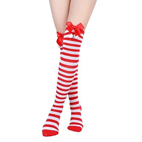Image of Zando Womens Stripes Thigh High Socks Thigh Highs Casual Knee High Stockings