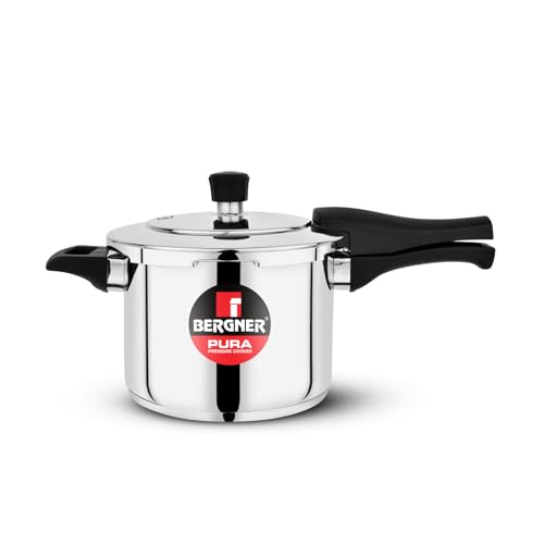Image of Bergner Pura Stainless Steel 2 L Pressure Cooker, Outer Lid Cooker, Triply Bottom, For Healthy Cooking, Mirror Finish, Easy To Clean, Induction Bottom and Gas Ready - Silver