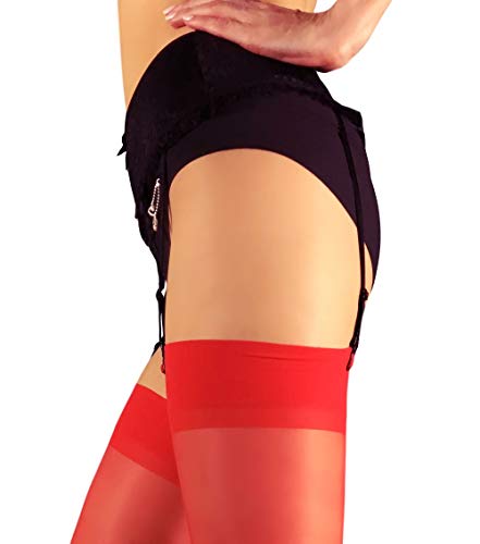 Sheer Thigh High Stockings Nylons for Garter Belt Plain Top (S, Red)