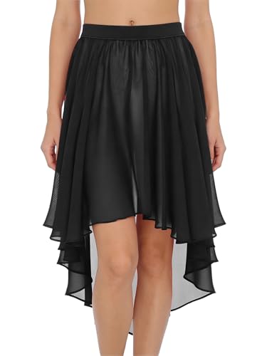 Image of inlzdz Chiffon Dance Skirts for Women High Low Gymnastic Ballet Skirt Elastic Waistband Cover-up Skirt Black S