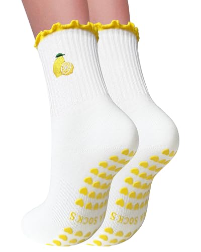 Image of 3 Pairs Pilates Socks with Grips for Women Non Slip Grip Ruffle Yoga Ankle Grippy Socks