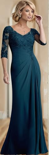 Mother of Bride Dresses for Women Long Chiffon Lace 3/4 Sleeves Mother of The Groom Dresses Formal4