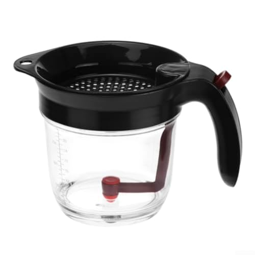 Zilimontt Séparateur de graisse 4 tasses avec ouverture par le bas, résistant à la chaleur, contrôle de l'égouttement en silicone, couvercle passoire, échelle de mesure, passe au lave-vaisselle