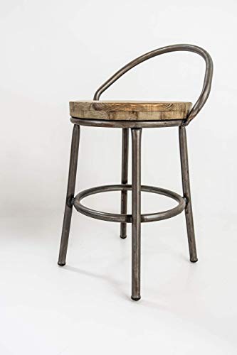 Taburete Alto Industrial Iron Tolix Con Asiento De Madera, Color Blanco Madera Rustica Clara